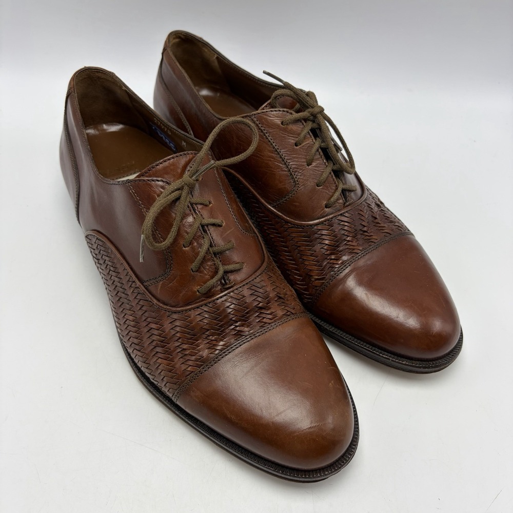 Bruno Magli Randy Shoe Mens 10 M Brown Leather Oxford Lace Up Italy Woven